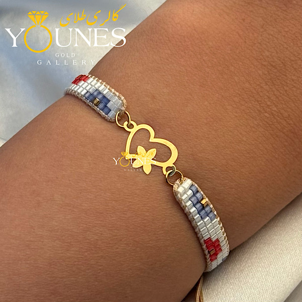 دستبند بند میوکی سفید شاپرک قلبی طلا